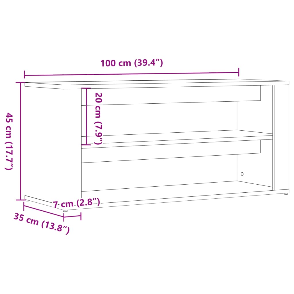 Schoenenbankje 100x35x45 cm bewerkt hout artisanaal eikenkleur - AllerleiShop