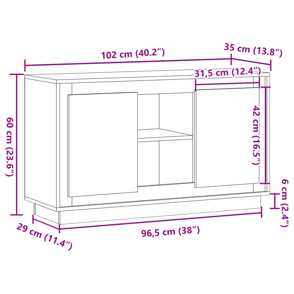 Dressoir 102x35x60 cm bewerkt hout oud houtkleurig - AllerleiShop