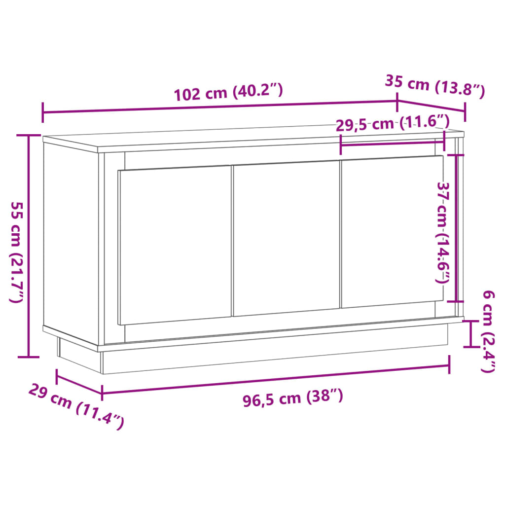 Dressoir 102x35x55 cm bewerkt hout oud houtkleurig - AllerleiShop