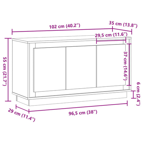 Dressoir 102x35x55 cm bewerkt hout oud houtkleurig - AllerleiShop