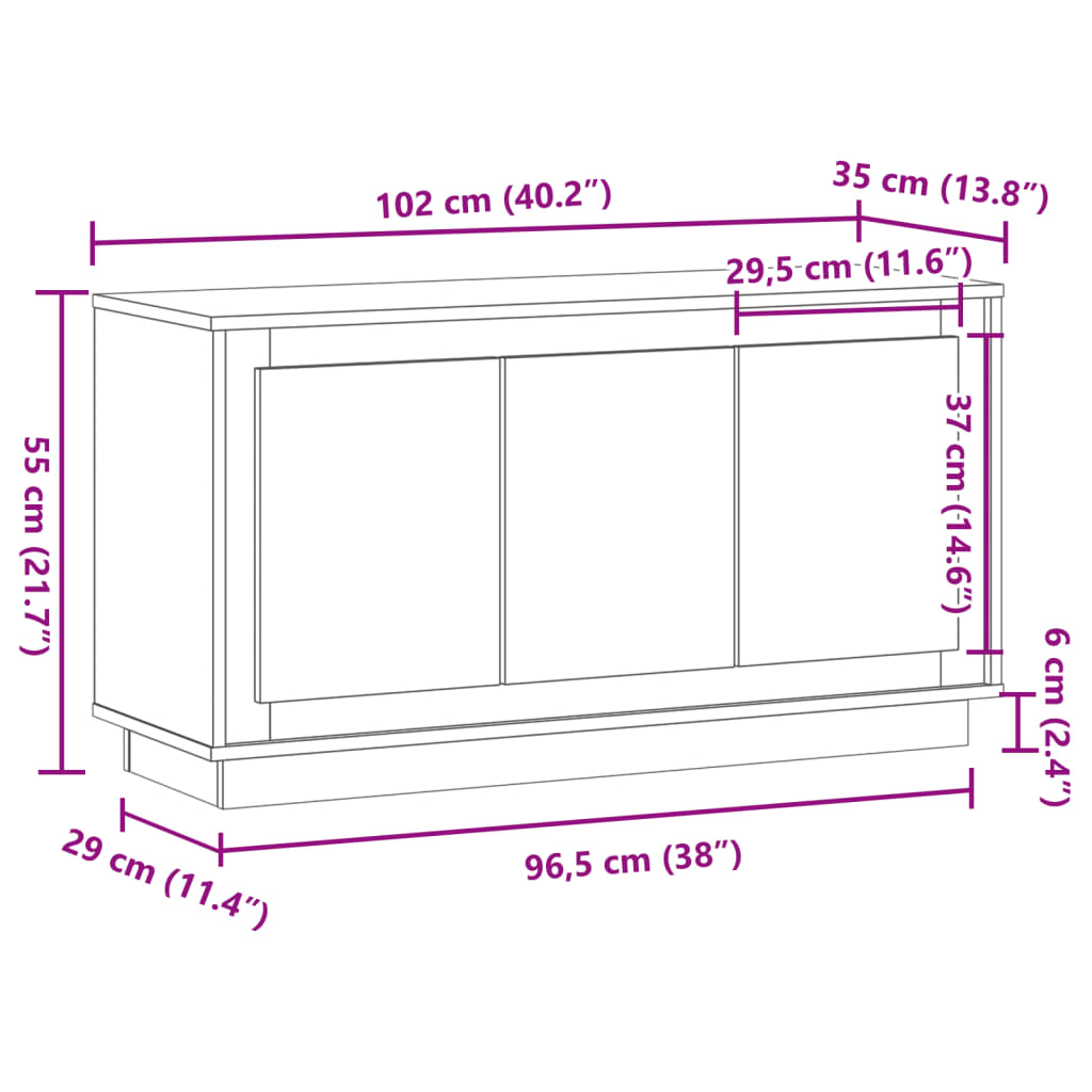 Dressoir 102x35x55 cm bewerkt hout artisanaal eikenkleurig - AllerleiShop