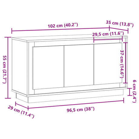 Dressoir 102x35x55 cm bewerkt hout artisanaal eikenkleurig - AllerleiShop