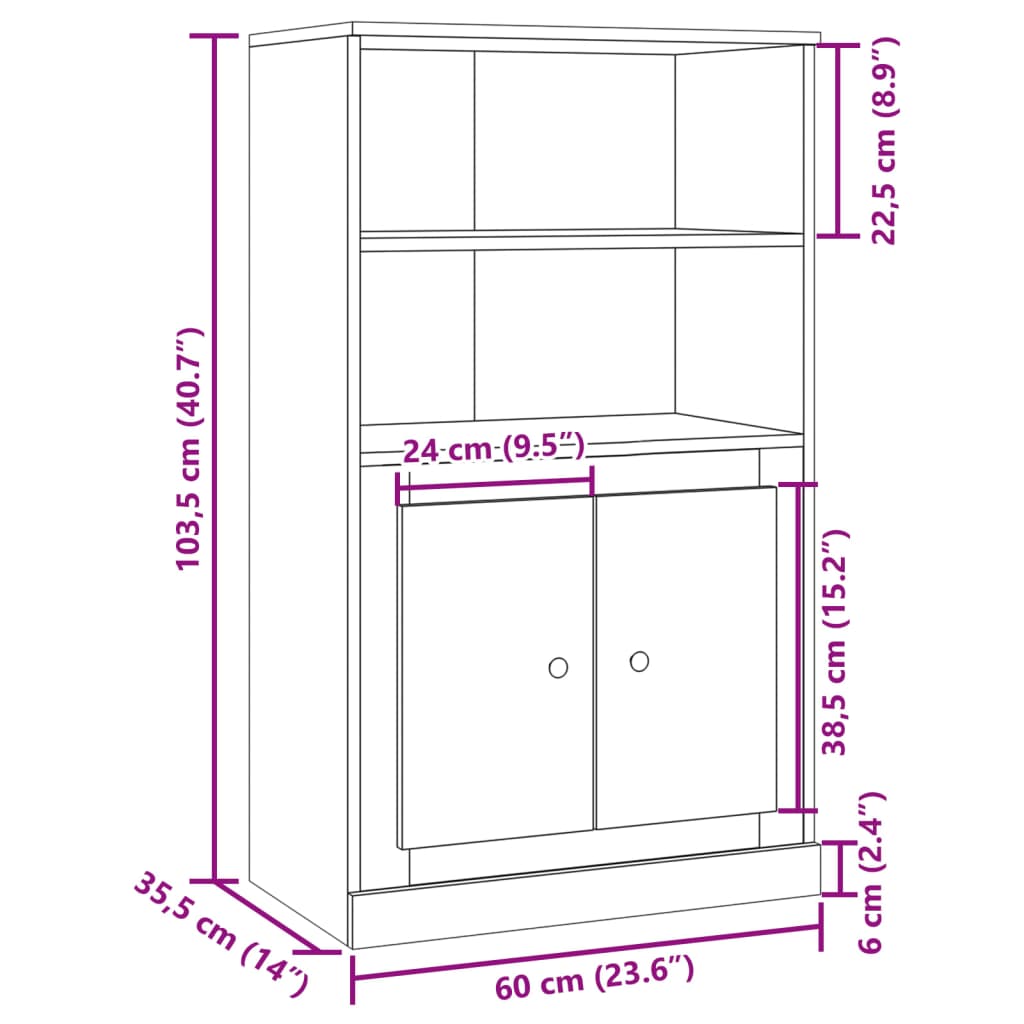 Hoge kast 60x35,5x103,5 cm bewerkt hout oud houtkleurig - AllerleiShop