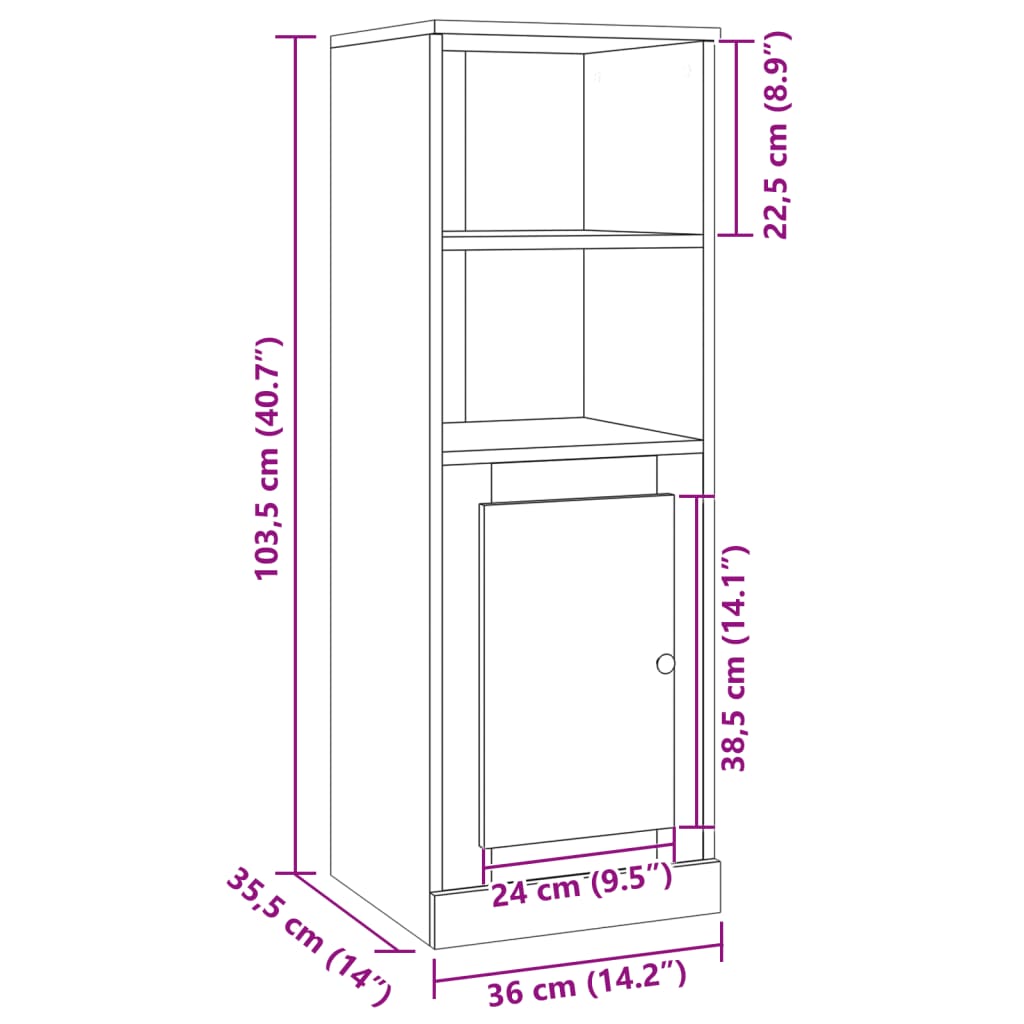 Hoge kast 36x35,5x103,5 cm bewerkt hout oud houtkleurig - AllerleiShop