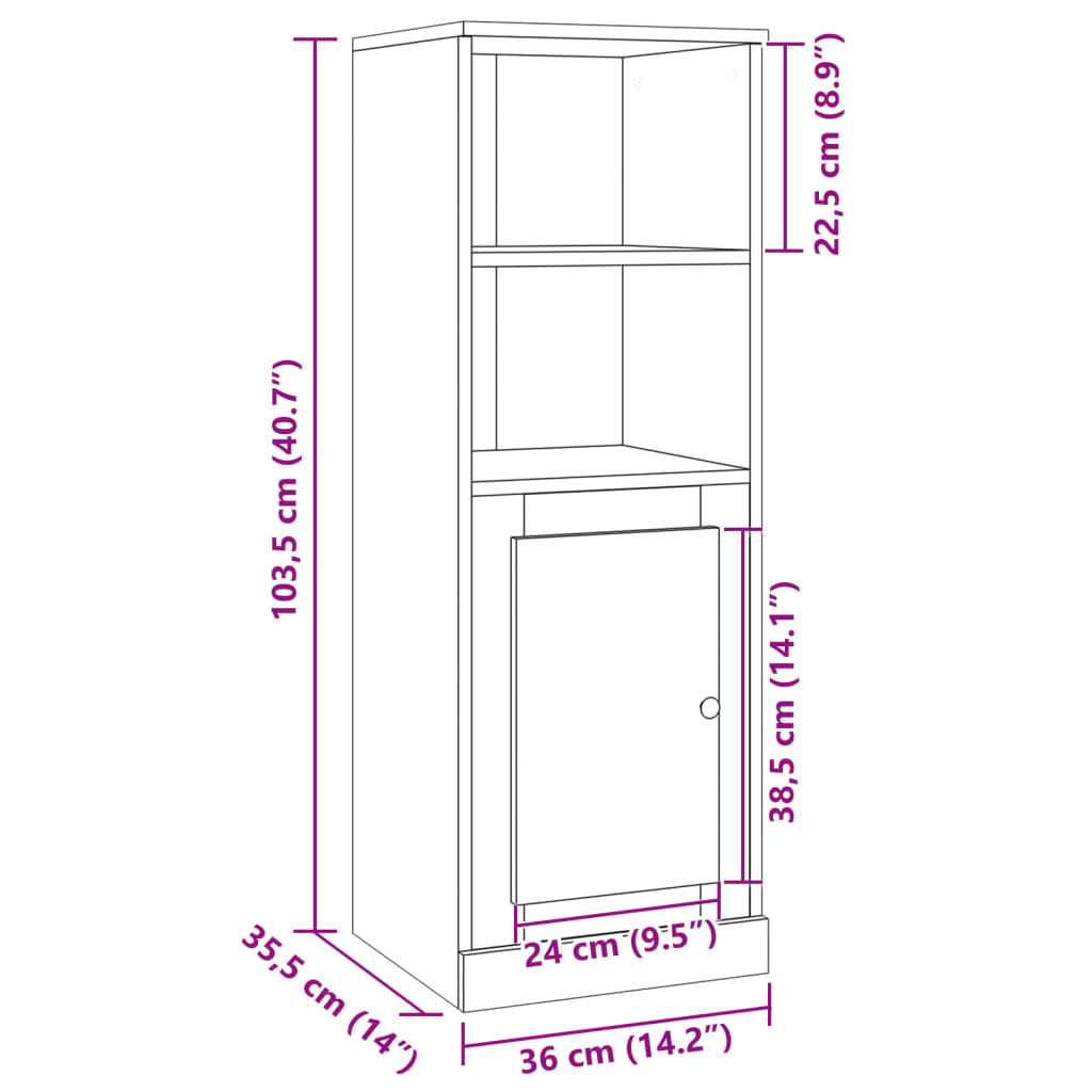 Hoge kast 36x35,5x103,5 cm bewerkt hout artisanaal eikenkleurig - AllerleiShop