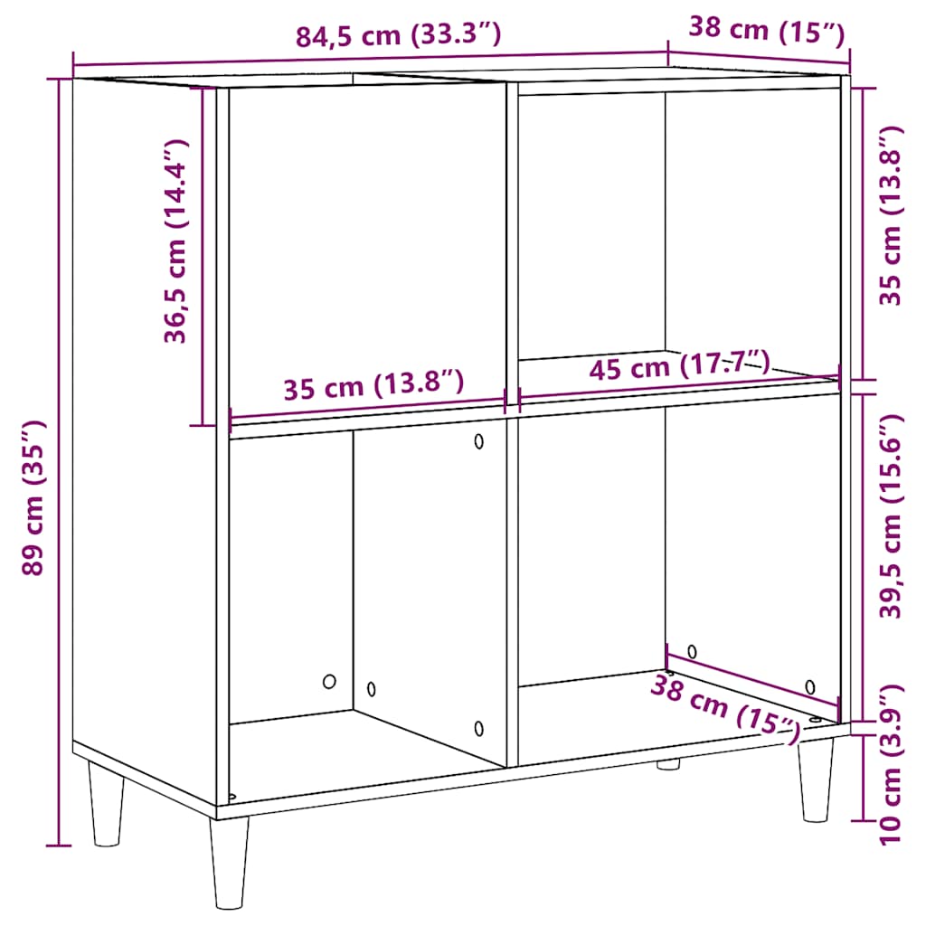 Platenkast 84,5x38x89 cm bewerkt hout artisanaal eikenkleur