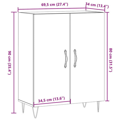 Dressoir 69,5x34x90 cm bewerkt hout artisanaal eikenkleur - AllerleiShop