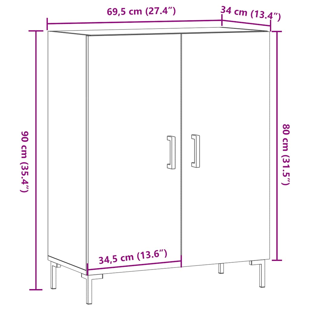 Dressoir 69,5x34x90 cm bewerkt hout oud houtkleurig - AllerleiShop