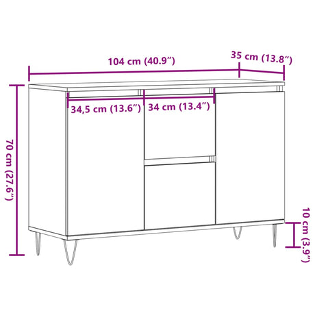 Dressoir 104x35x70 cm bewerkt hout oud houtkleurig - AllerleiShop