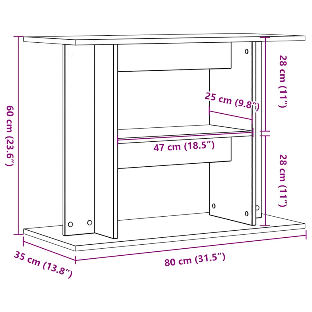 Aquariumstandaard 80x35x60cm bewerkt hout artisanaal eikenkleur - AllerleiShop