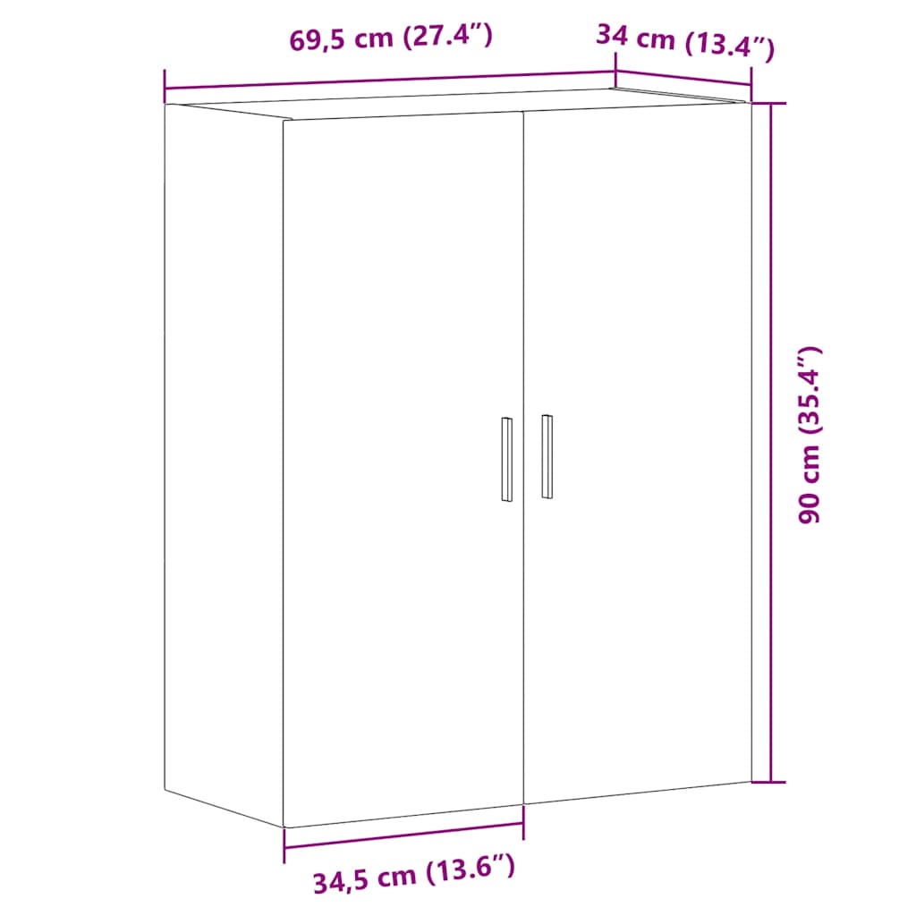 Wandkast 69,5x34x90 cm artisanaal eikenkleurig - AllerleiShop