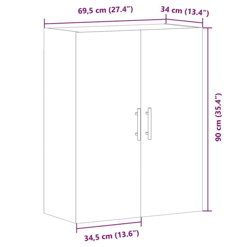 Wandkast 69,5x34x90 cm artisanaal eikenkleurig - AllerleiShop