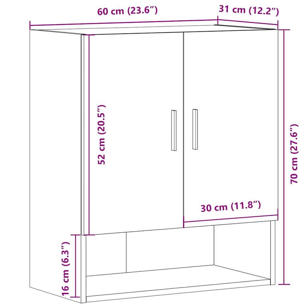 Wandkast 60x31x70 cm bewerkt hout oud houtkleurig - AllerleiShop