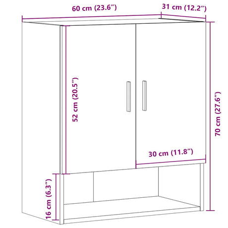 Wandkast 60x31x70 cm bewerkt hout oud houtkleurig - AllerleiShop