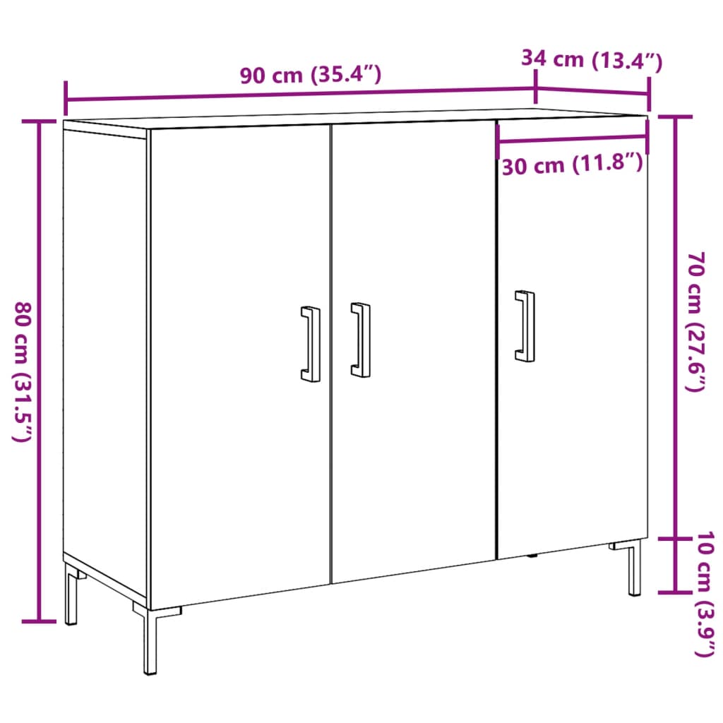 Dressoir 90x34x80 cm bewerkt hout oud houtkleurig - AllerleiShop