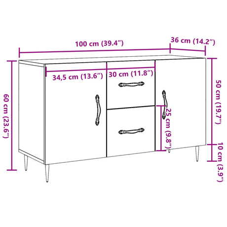 Dressoir 100x36x60 cm bewerkt hout oud houtkleurig - AllerleiShop