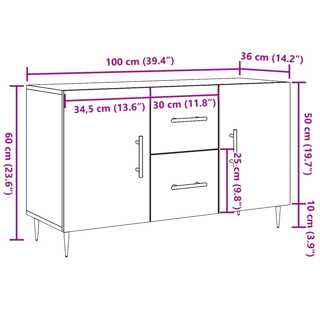 Dressoir 100x36x60 cm bewerkt hout oud houtkleurig - AllerleiShop