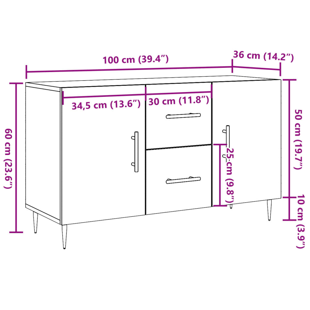 Dressoir 100x36x60 cm bewerkt hout artisanaal eikenkleurig - AllerleiShop