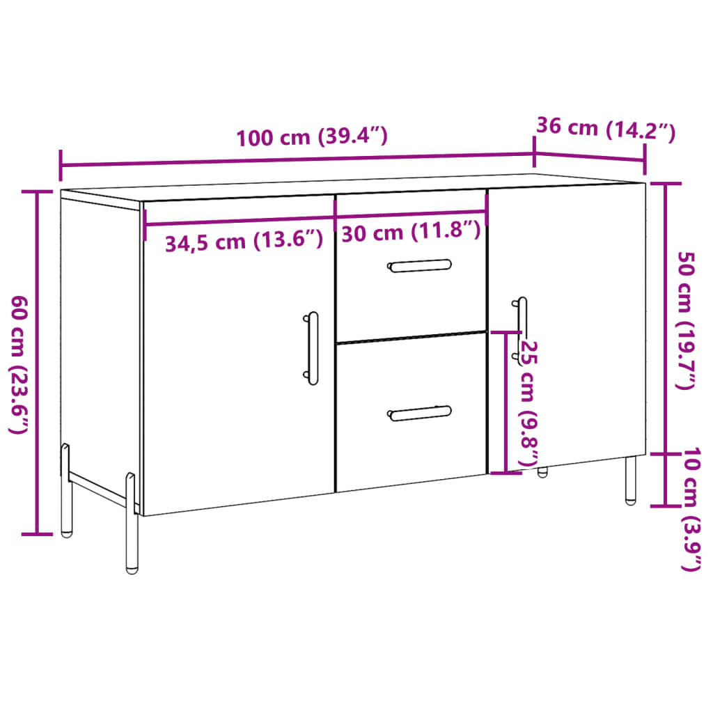 Dressoir 100x36x60 cm bewerkt hout artisanaal eikenkleurig - AllerleiShop