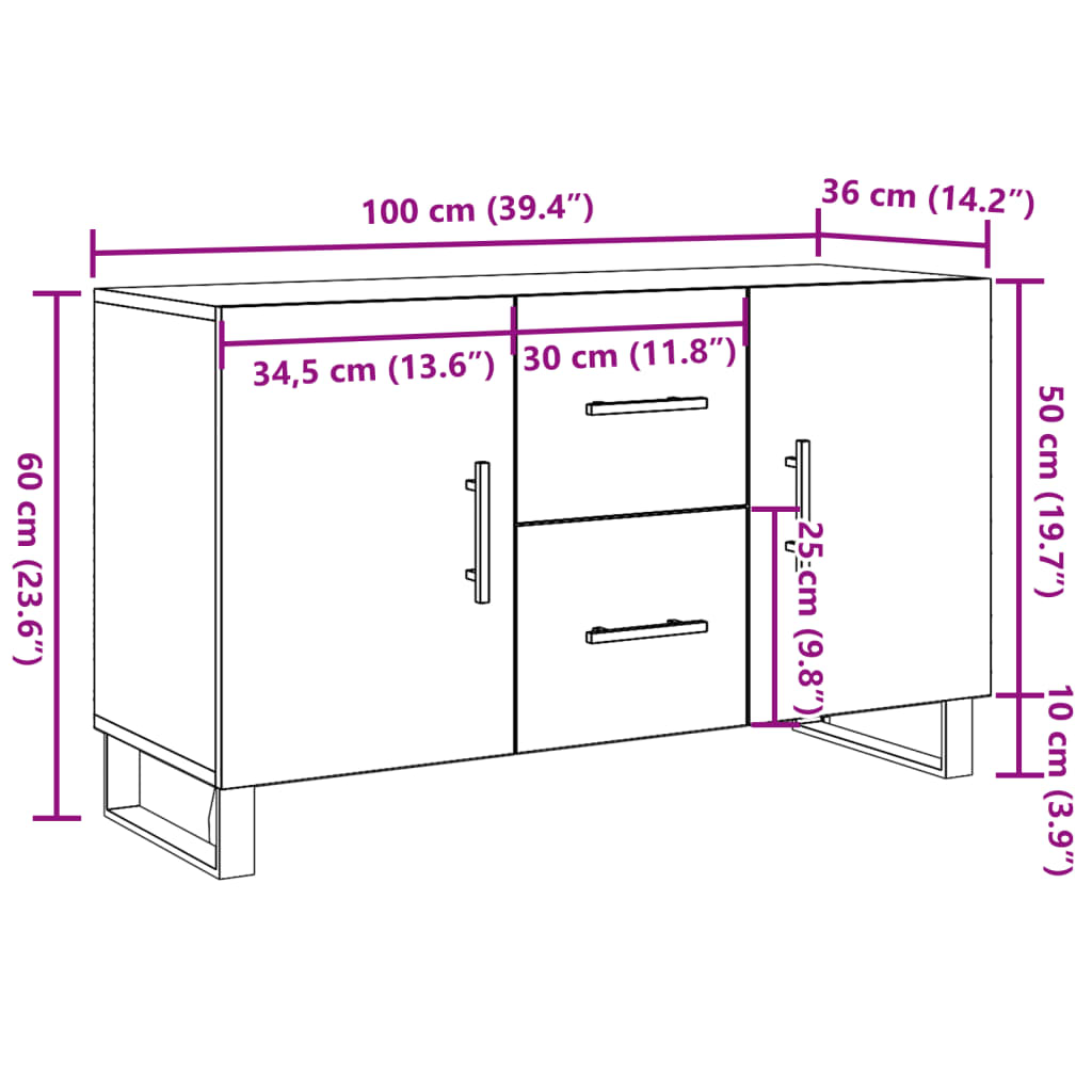 Dressoir 100x36x60 cm bewerkt hout oud houtkleurig - AllerleiShop