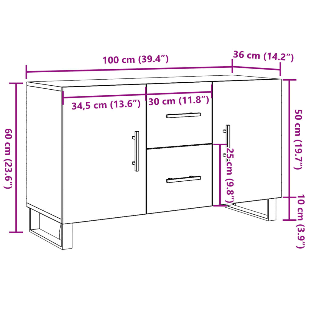 Dressoir 100x36x60 cm bewerkt hout artisanaal eikenkleurig - AllerleiShop