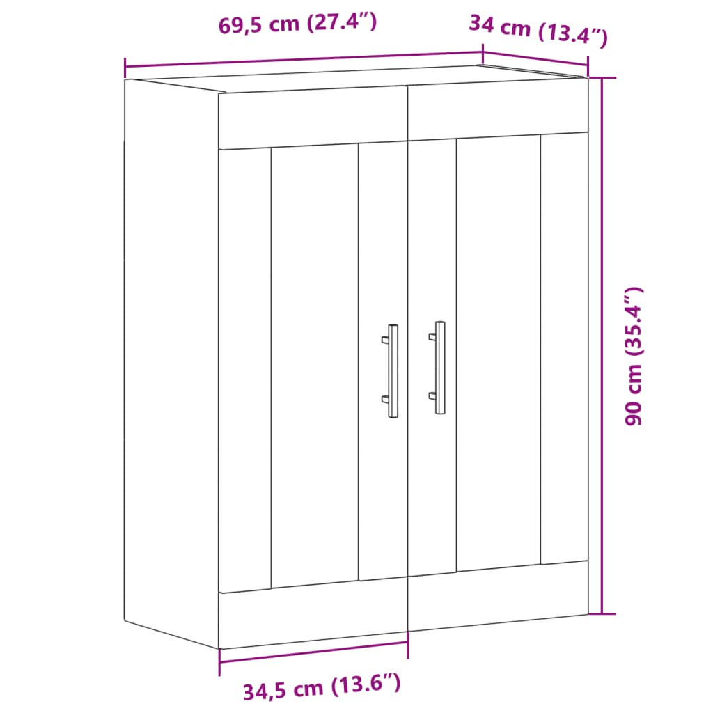 Dressoir 69,5x34x90 cm bewerkt hout artisanaal eikenkleur - AllerleiShop