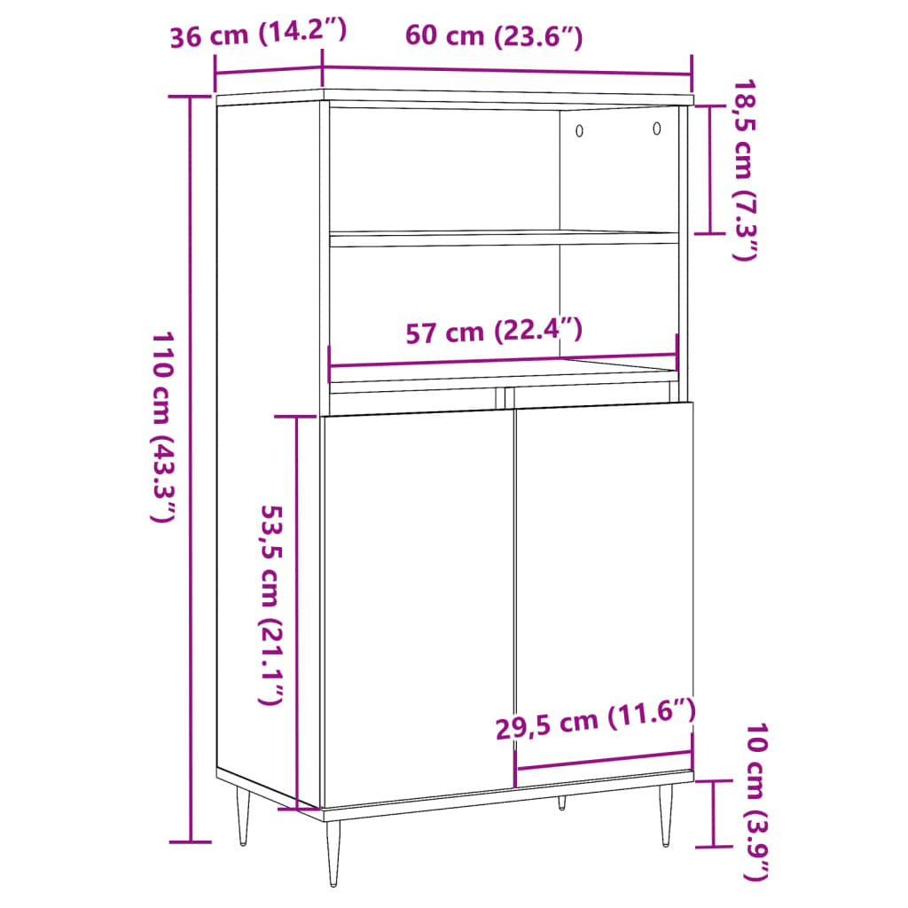 Hoge kast 60x36x110 cm bewerkt hout oud houtkleurig - AllerleiShop