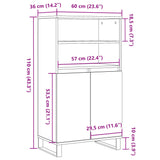 Hoge kast 60x36x110 cm bewerkt hout artisanaal eikenkleur - AllerleiShop