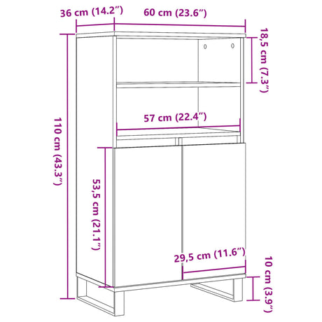 Hoge kast 60x36x110 cm bewerkt hout artisanaal eikenkleur - AllerleiShop