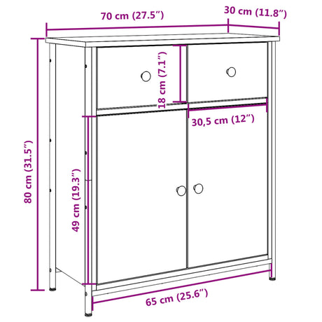 Dressoir 70x30x80 cm bewerkt hout oud houtkleurig - AllerleiShop