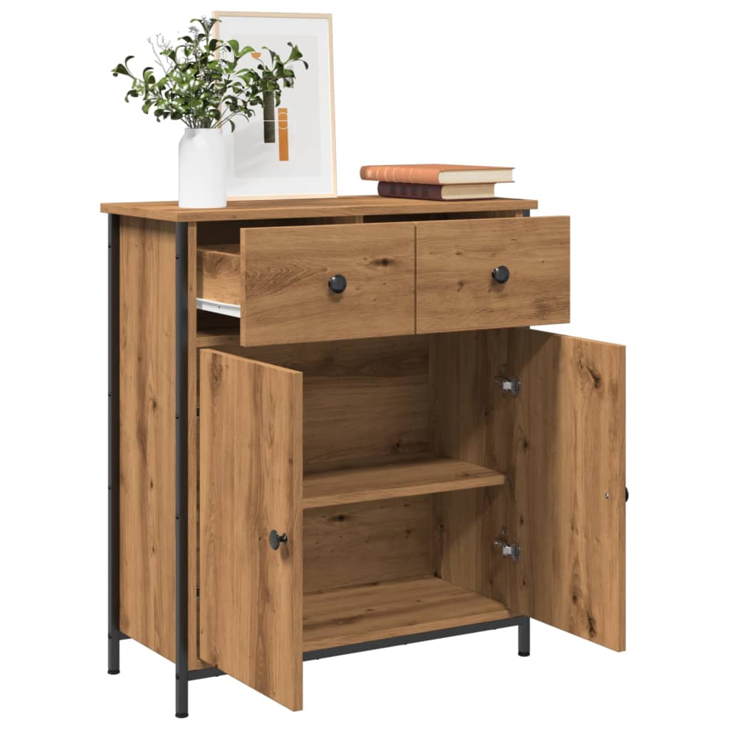 Dressoir 70x30x80 cm bewerkt hout artisanaal eikenkleur - AllerleiShop