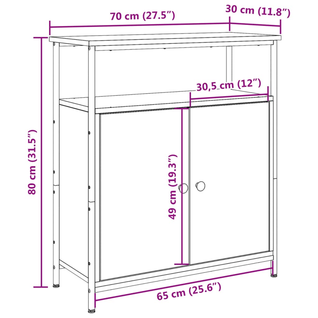 Dressoir 70x30x80 cm bewerkt hout oud houtkleurig - AllerleiShop