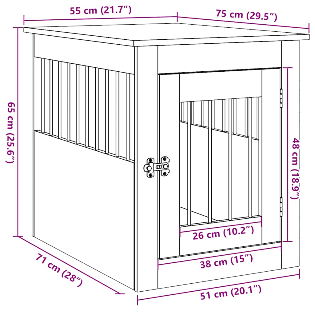 Hondenbench 55x75x65 cm bewerkt hout betongrijs - AllerleiShop