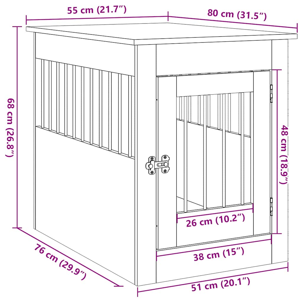 Hondenbench 55 x 80 x 68 cm bewerkt hout betongrijs - AllerleiShop