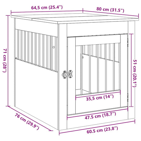 Hondenbench 64,5x80x71 cm bewerkt hout betongrijs - AllerleiShop