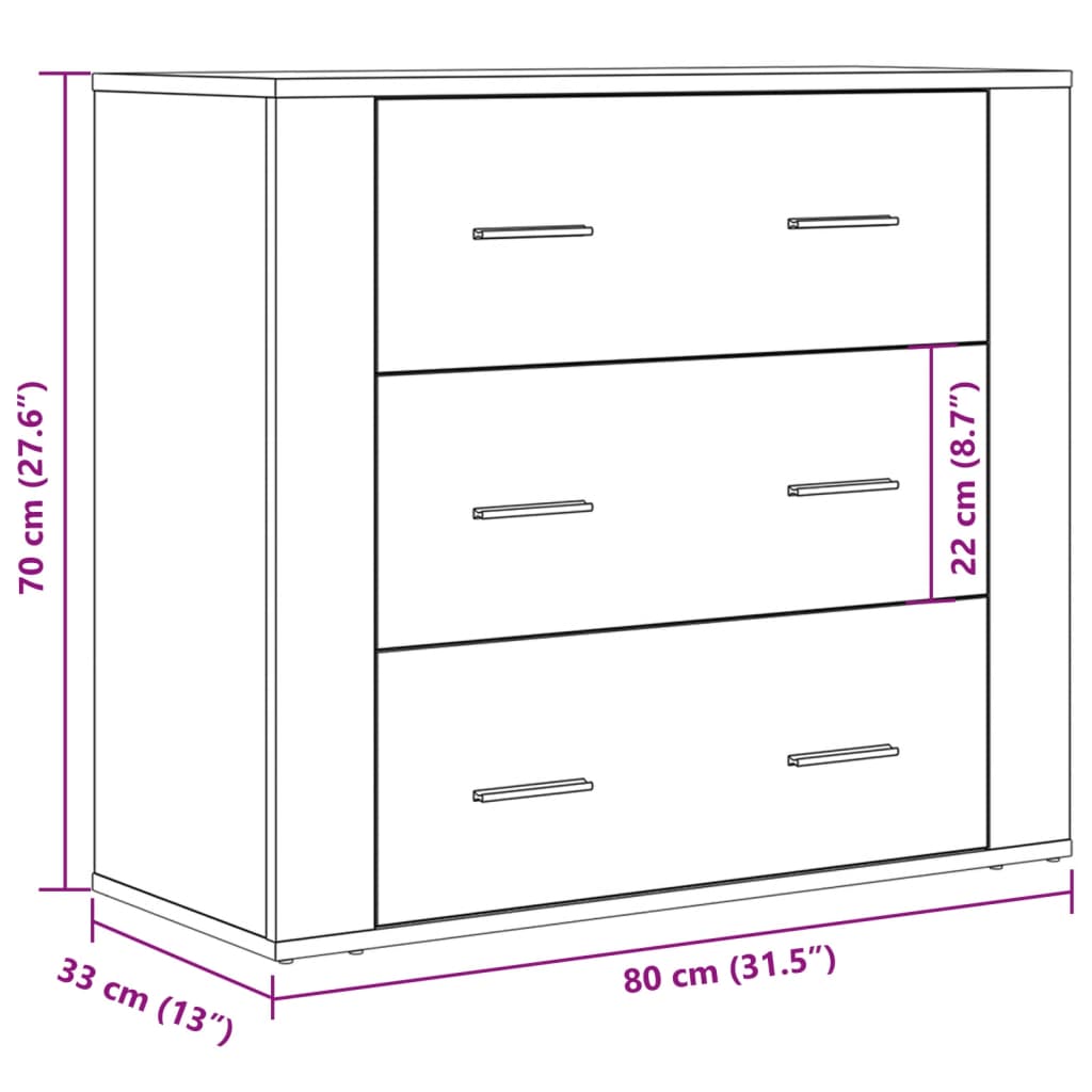 Dressoir 80x33x70 cm bewerkt hout artisanaal eikenkleurig - AllerleiShop