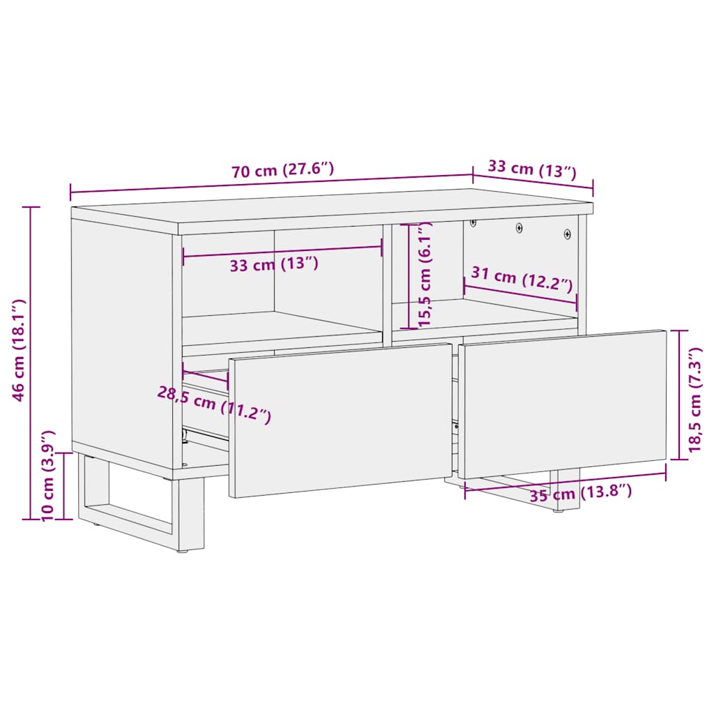 Tv-meubel 70x33x46 cm massief mangohout zwart - AllerleiShop