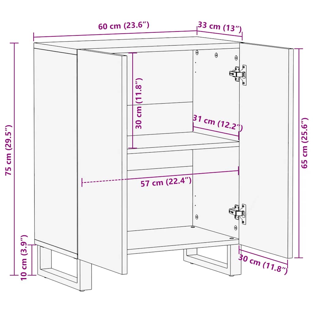 Dressoir 60x33x75 cm massief mangohout zwart - AllerleiShop