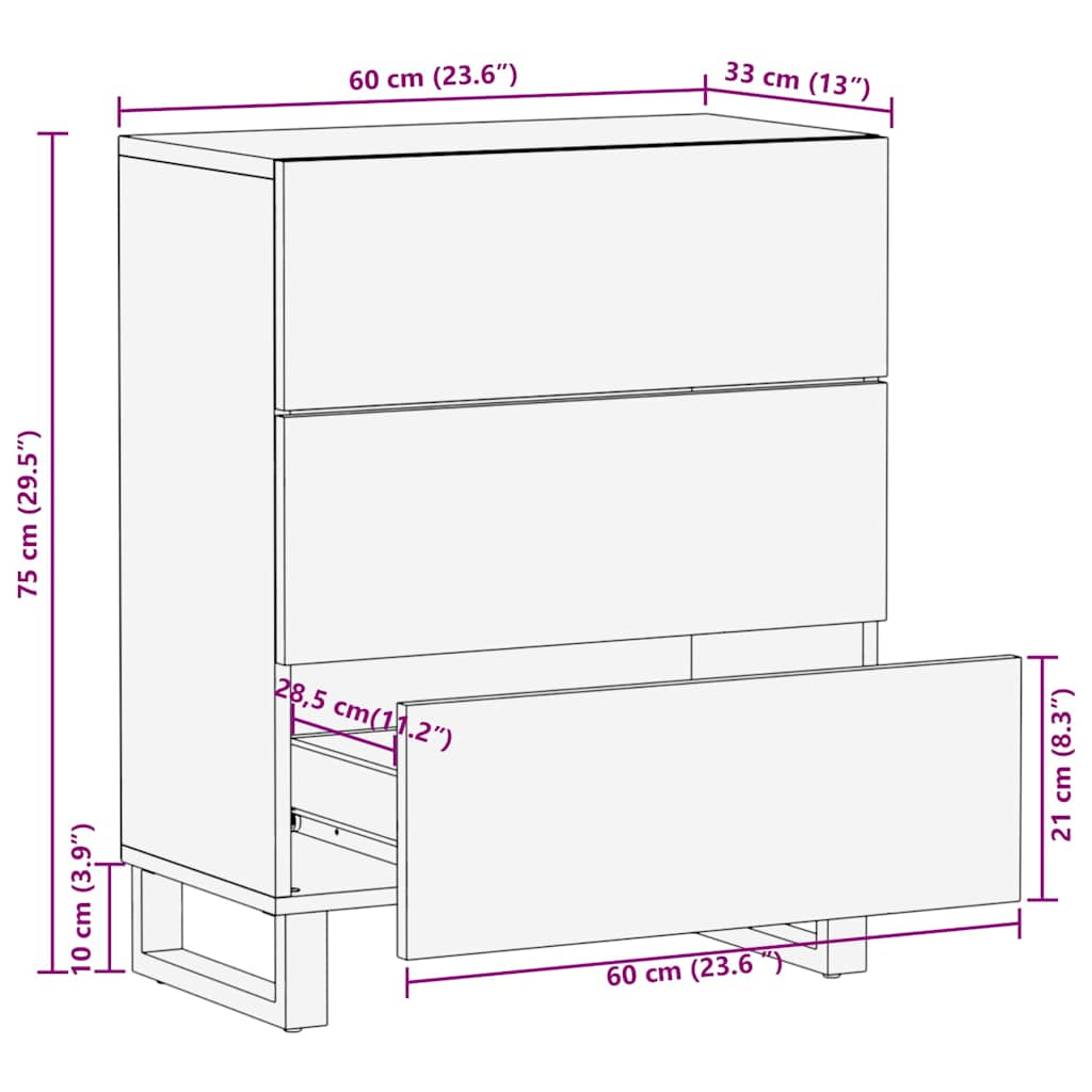 Dressoir 60x33x75 cm massief mangohout zwart - AllerleiShop