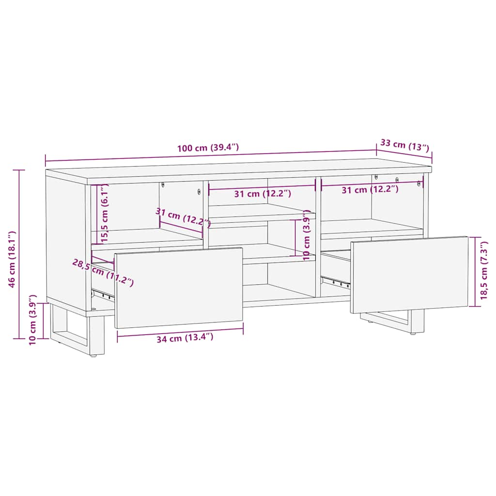 Tv-meubel 100x33x46 cm massief mangohout zwart - AllerleiShop