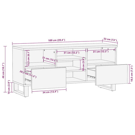 Tv-meubel 100x33x46 cm massief mangohout zwart - AllerleiShop