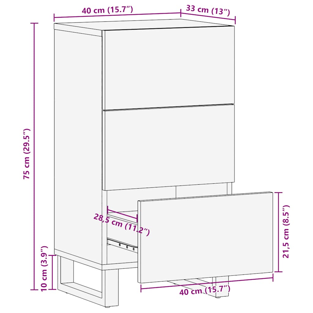 Dressoir 40x33x75 cm massief mangohout zwart - AllerleiShop