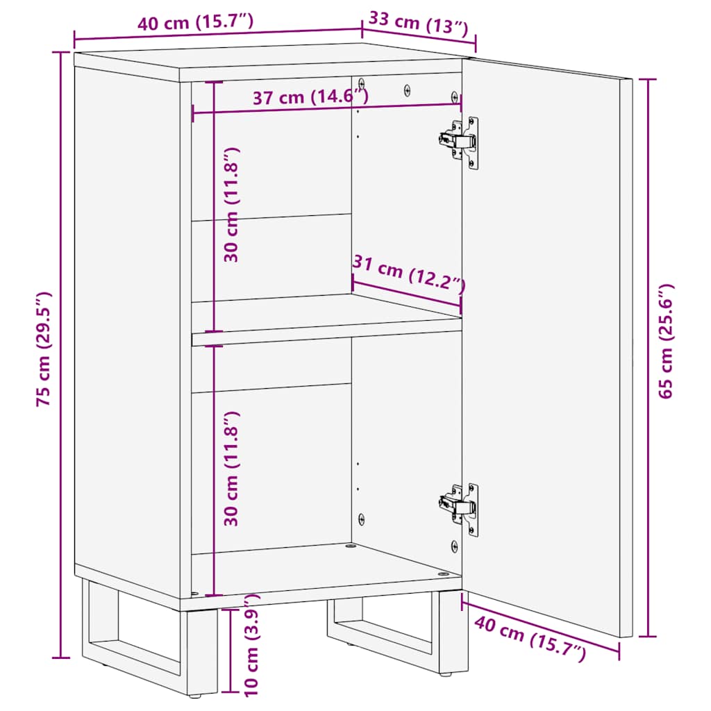 Dressoir 40x33x75 cm massief mangohout zwart - AllerleiShop