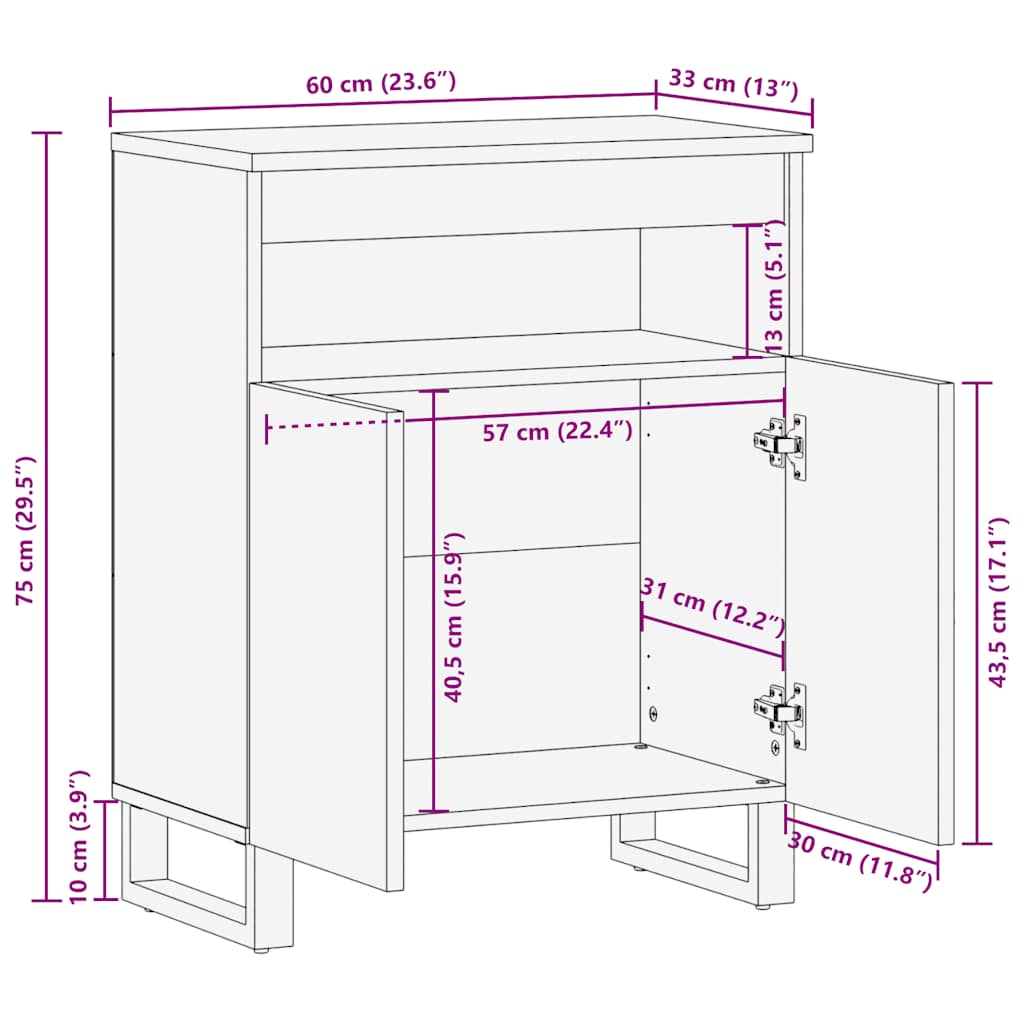 Dressoir 60x33x75 cm massief mangohout zwart - AllerleiShop