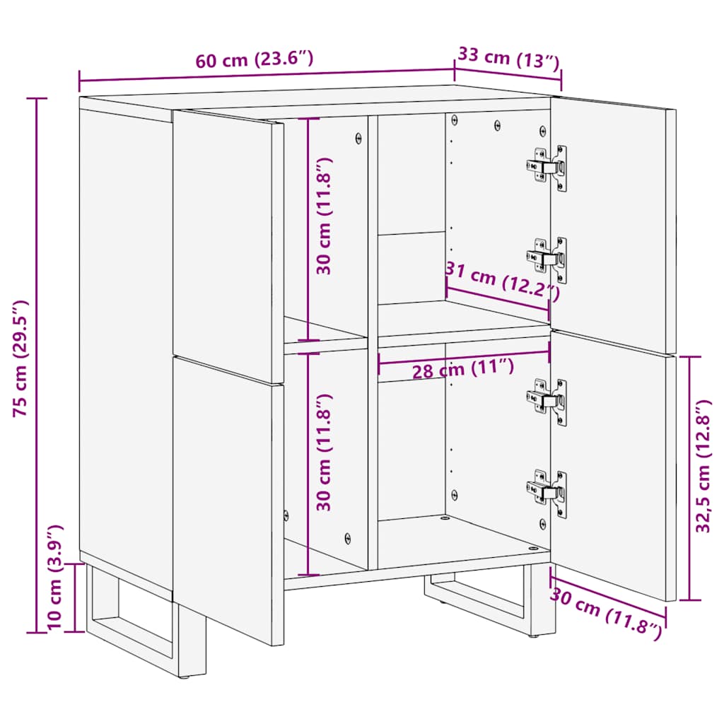 Dressoir 60x33x75 cm massief mangohout zwart - AllerleiShop