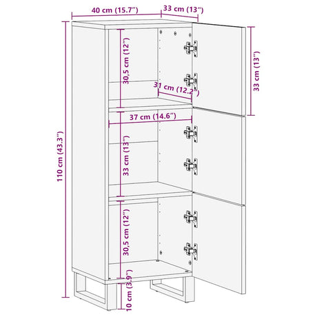 Hoge kast 40x33x110 cm massief mangohout zwart - AllerleiShop