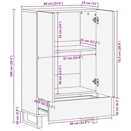 Hoge kast 60x33x100 cm massief mangohout zwart - AllerleiShop