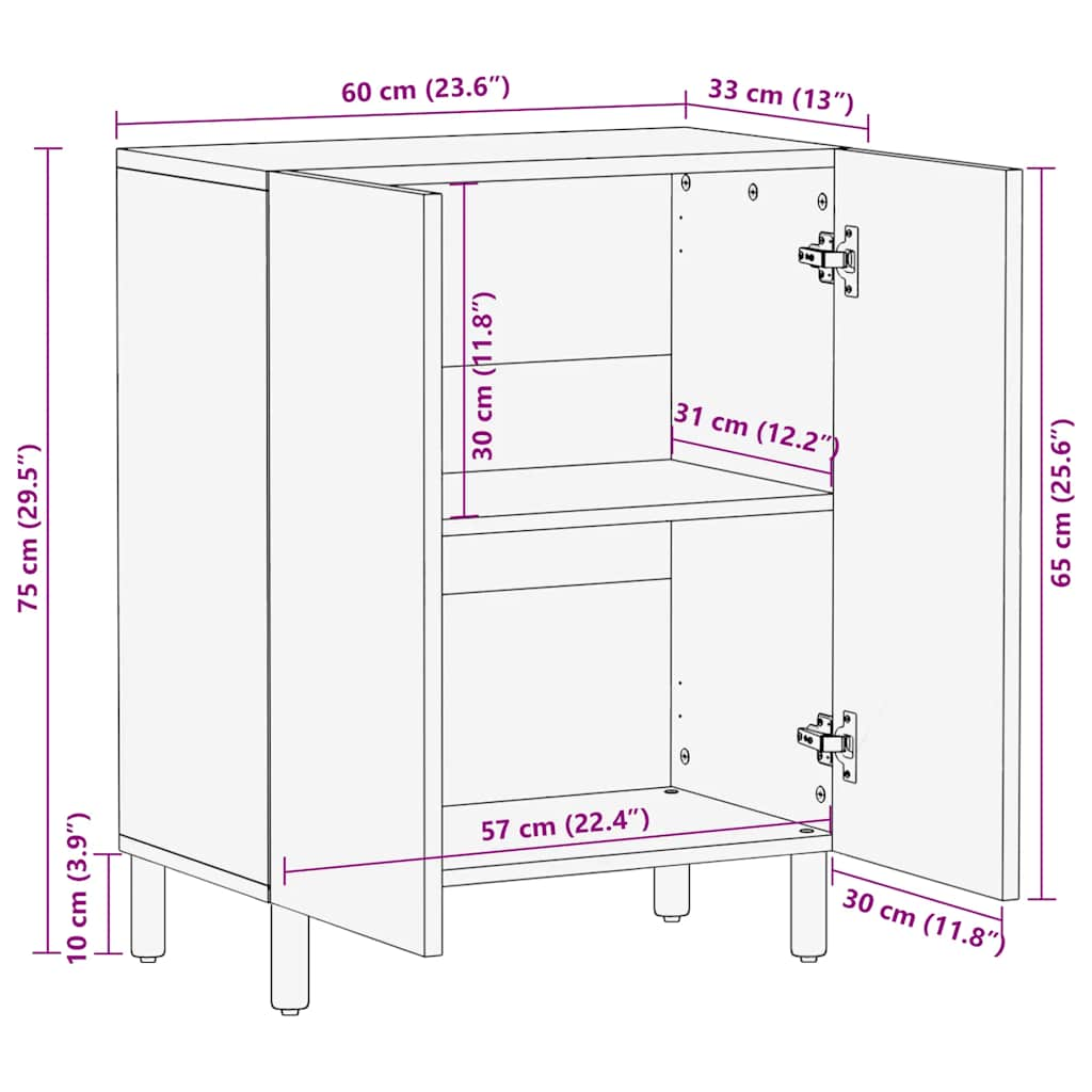 Dressoir 60x33x75 cm massief mangohout bruin