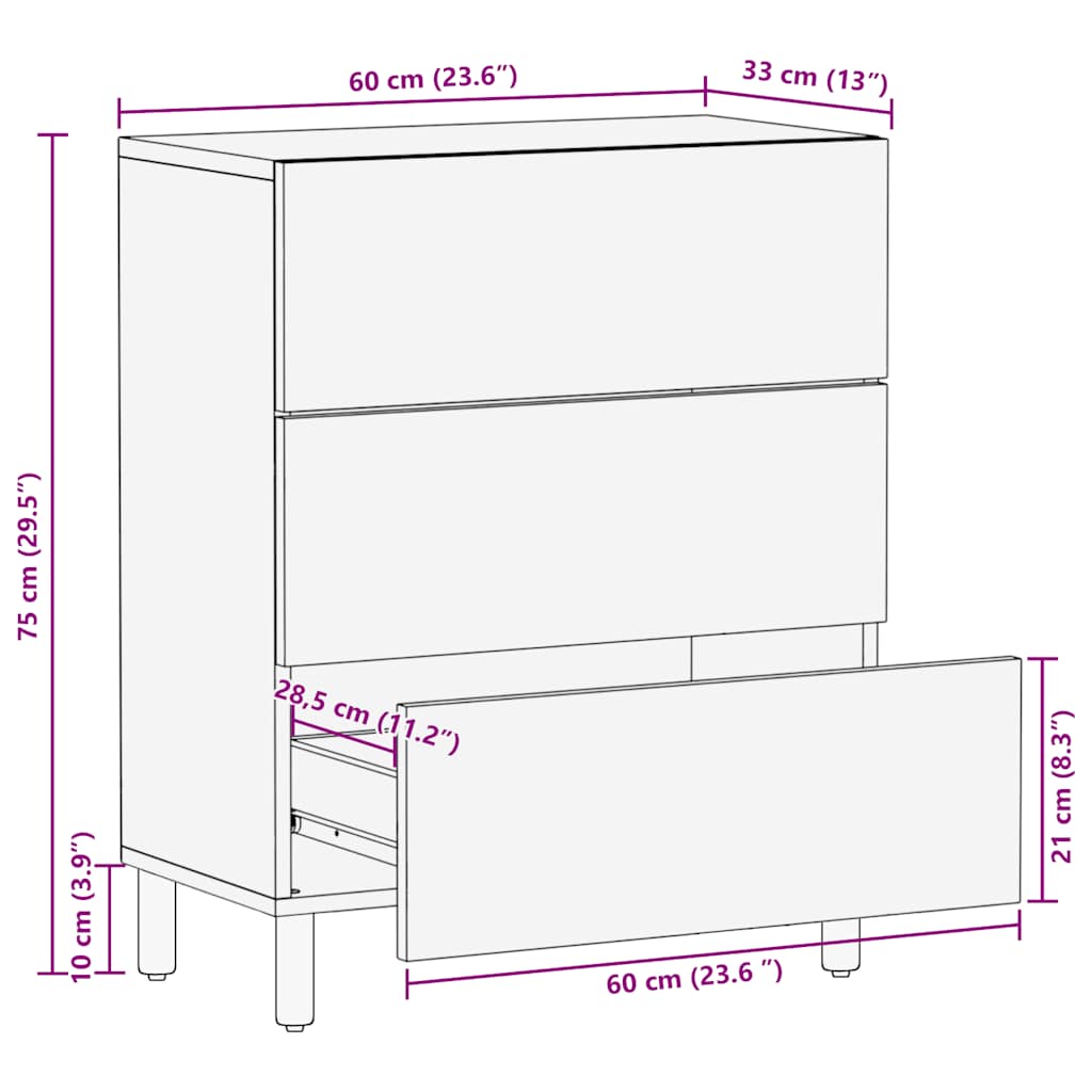 Dressoir 60x33x75 cm massief mangohout bruin