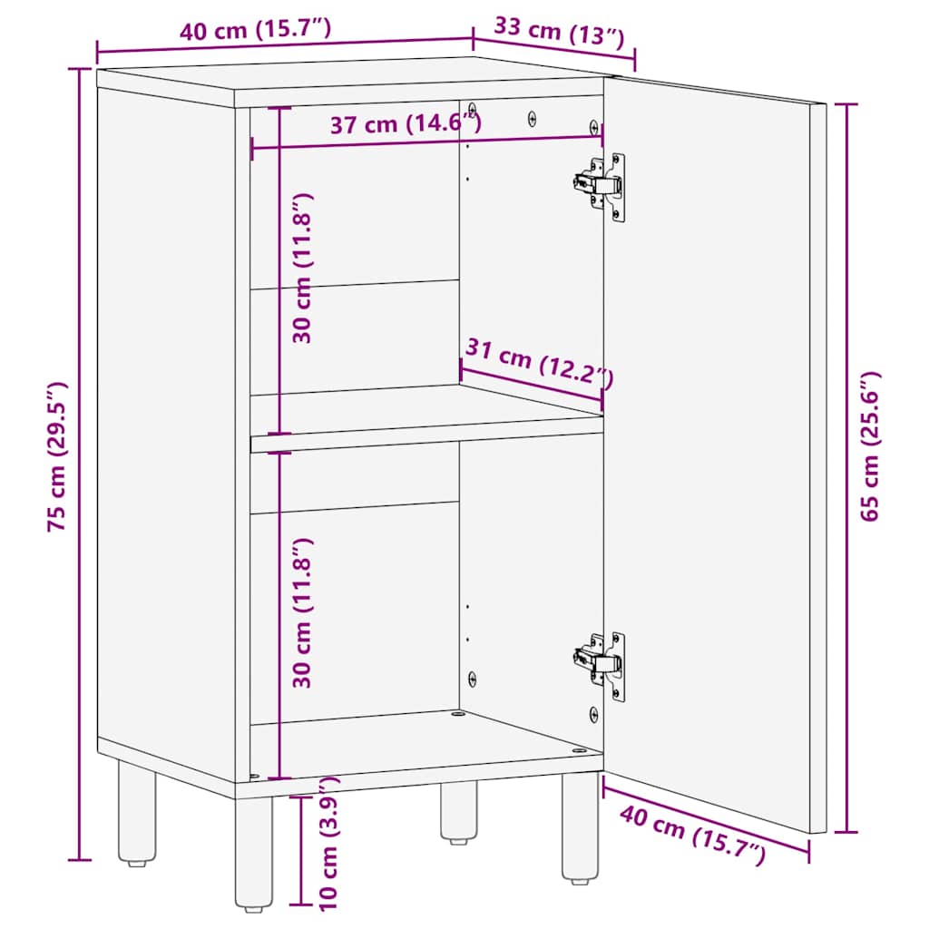 Dressoir 40x33x75 cm massief mangohout bruin